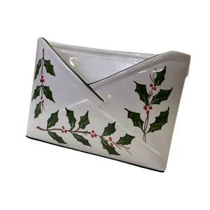 Maioliche Bargello Made in‎ Italy Christmas Holly Berries Card Holder Pottery
